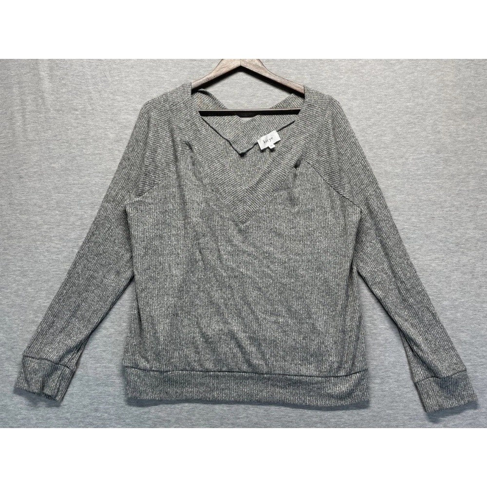 Korye Double Sided V Neck Sweater Womens XL Heather Gray Rayon Tight Knit Ribbed